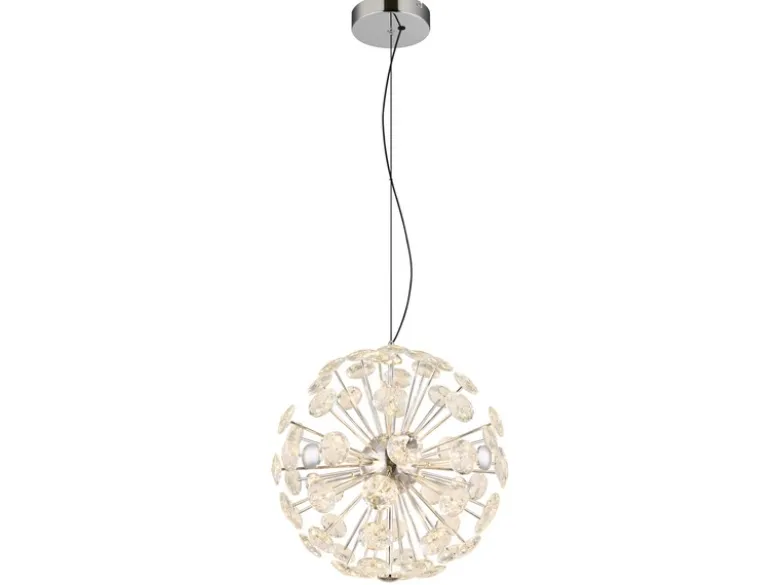 Große LED Pendelleuchte VIRINA Silber Kugellampe aus K9 Kristallen, Ø 45cm