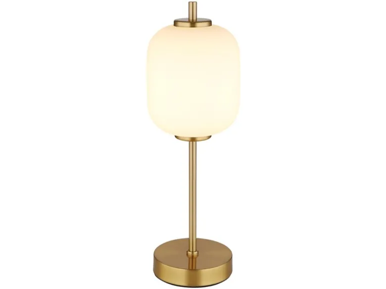 Große LED Retro Tischleuchte EWALD aus Metall in Messing & Opalglas, Höhe 40cm