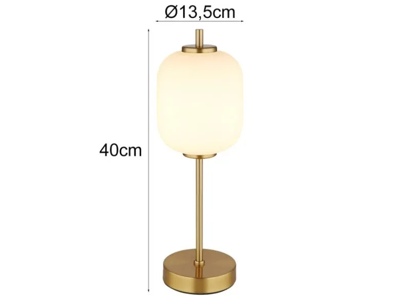 Große LED Retro Tischleuchte EWALD aus Metall in Messing & Opalglas, Höhe 40cm
