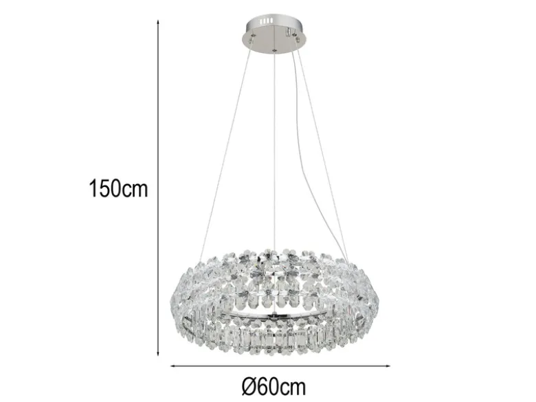 Große LED Ring Pendelleuchte DIANN mit Glaskristallen in Blütenoptik, Ø 60cm