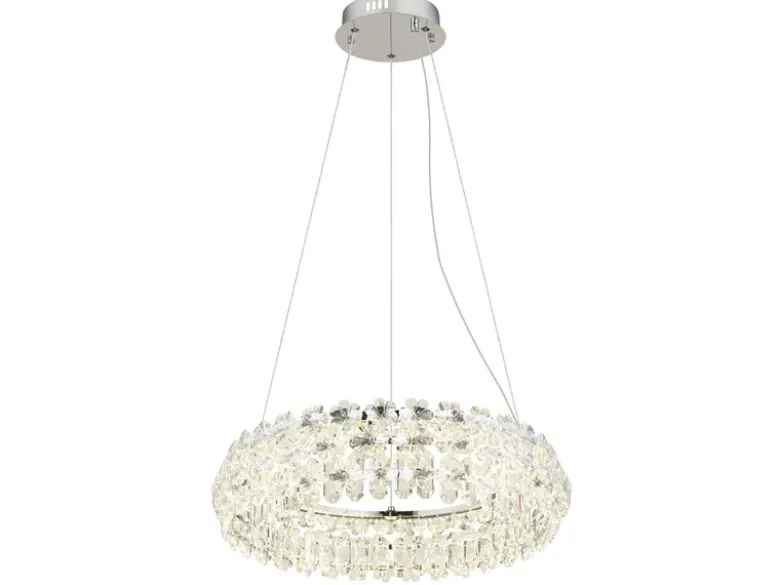 Große LED Ring Pendelleuchte DIANN mit Glaskristallen in Blütenoptik, Ø 60cm