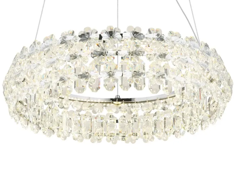 Große LED Ring Pendelleuchte DIANN mit Glaskristallen in Blütenoptik, Ø 60cm