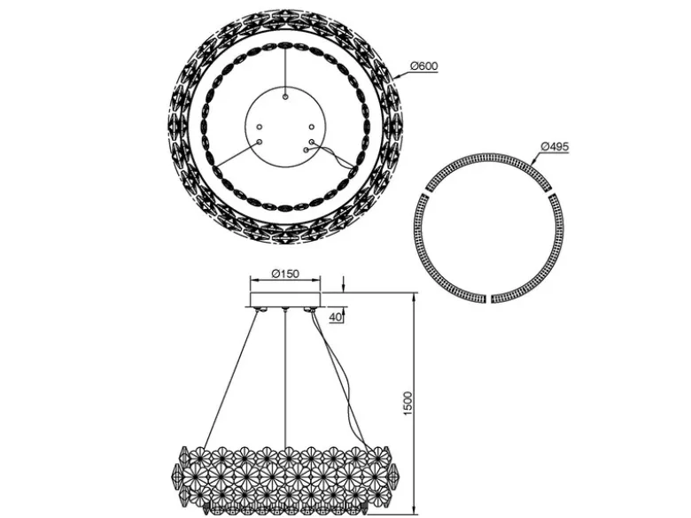 Große LED Ring Pendelleuchte DIANN mit Glaskristallen in Blütenoptik, Ø 60cm