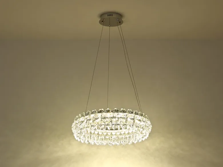 Große LED Ring Pendelleuchte DIANN mit Glaskristallen in Blütenoptik, Ø 60cm