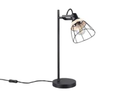 Große LED Schreibtischleuchte mit Rattan & Gitter Lampenschirm, Höhe 50cm