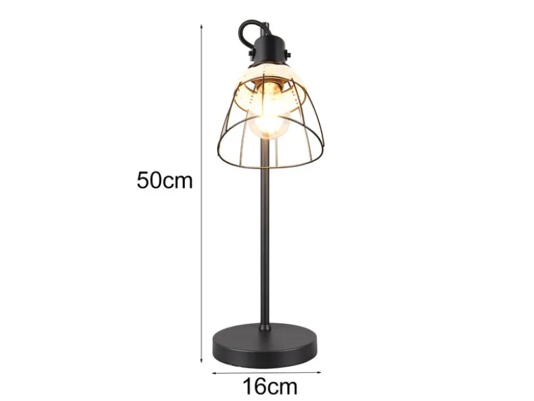 Große LED Schreibtischleuchte mit Rattan & Gitter Lampenschirm, Höhe 50cm