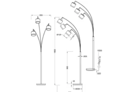 Große LED Stehleuchte 3-flammig mit Stoffschirmen in Taupe/Gold, Höhe 185cm