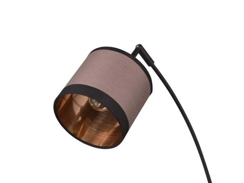 Große LED Stehleuchte 3-flammig mit Stoffschirmen in Taupe/Gold, Höhe 185cm