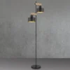 Große LED Stehleuchte Metall Schwarz Gold 2-flammig, Höhe 168cm