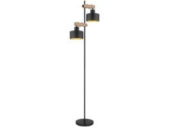 Große LED Stehleuchte Metall Schwarz Gold 2-flammig, Höhe 168cm