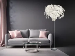 Große LED Stehleuchte mit Blätter Lampenschirm Weiß, Höhe 180cm