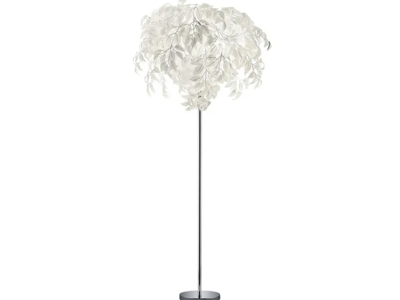 Große LED Stehleuchte mit Blätter Lampenschirm Weiß, Höhe 180cm