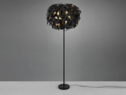 Große LED Stehleuchte mit Blätter Lampenschirm Schwarz Gold, Höhe 180cm