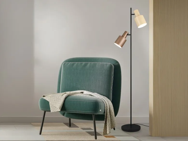 Große LED Stehleuchte mit 2 schwenkbaren farbigen Spots, Höhe 161cm