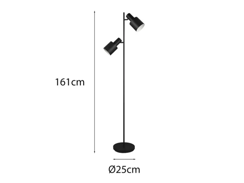 Große LED Stehleuchte mit 2 schwenkbaren Spots Schwarz, Höhe 161cm