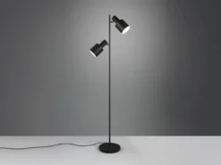 Große LED Stehleuchte mit 2 schwenkbaren Spots Schwarz, Höhe 161cm