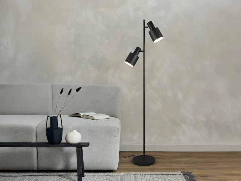 Große LED Stehleuchte mit 2 schwenkbaren Spots Schwarz, Höhe 161cm