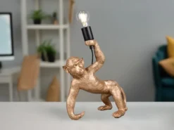 Große LED Tischleuchte ausgefallene Affenlampe Gold, Höhe 42cm