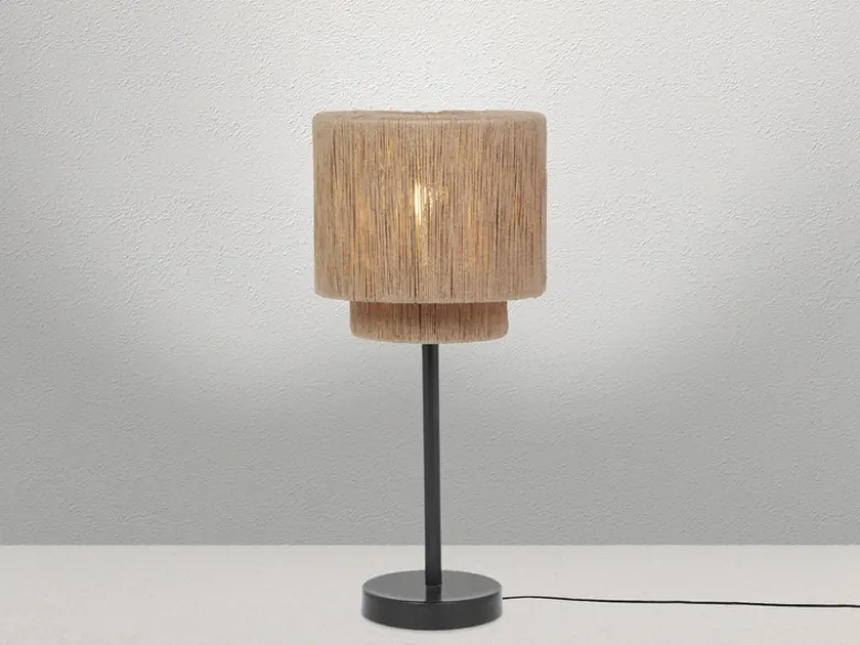 Große LED Tischleuchte aus Jute Natur im Boho Stil, Höhe 45cm