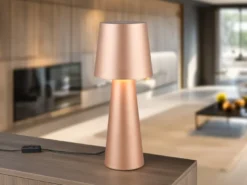 Große LED Tischleuchte aus Metall Coffeefarbig, Höhe 40cm
