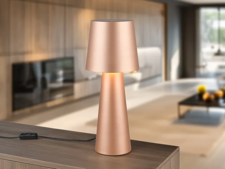 Große LED Tischleuchte aus Metall Coffeefarbig, Höhe 40cm