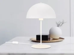Große LED Tischleuchte aus Metall Weiß in Pilzform, Höhe 45cm