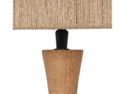 Große LED Tischleuchte aus Naturholz mit Lampenschirm aus Jute, Höhe 54cm
