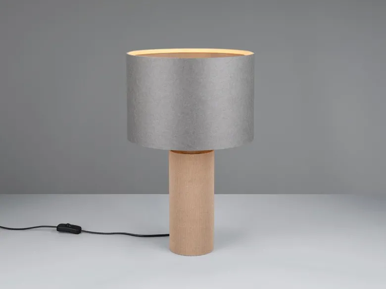 Große LED Tischleuchte aus recycelter Pappe und Bambus, Höhe 48cm