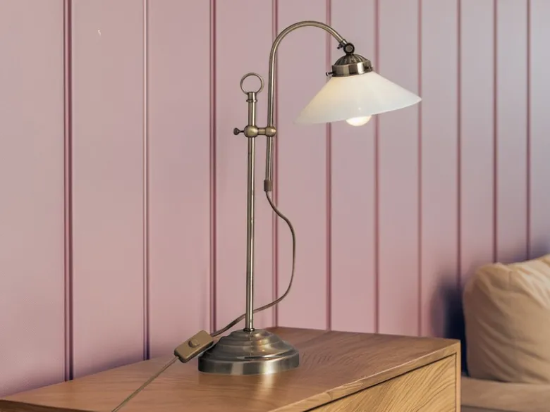 Große LED Tischleuchte im Landhausstil mit Glasschirm, max. Höhe 55cm