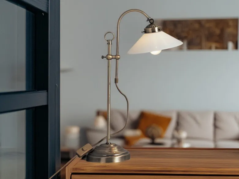 Große LED Tischleuchte im Landhausstil mit Glasschirm, max. Höhe 55cm