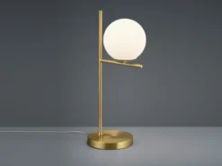 Große LED Tischleuchte in Messing mit Glaskugel Weiß, Höhe 52cm