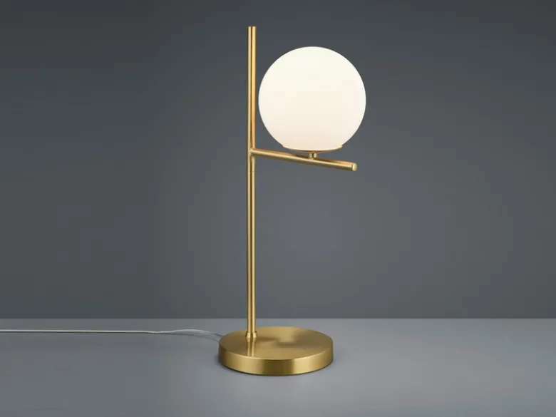 Große LED Tischleuchte in Messing mit Glaskugel Weiß, Höhe 52cm