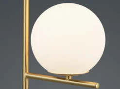 Große LED Tischleuchte in Messing mit Glaskugel Weiß, Höhe 52cm