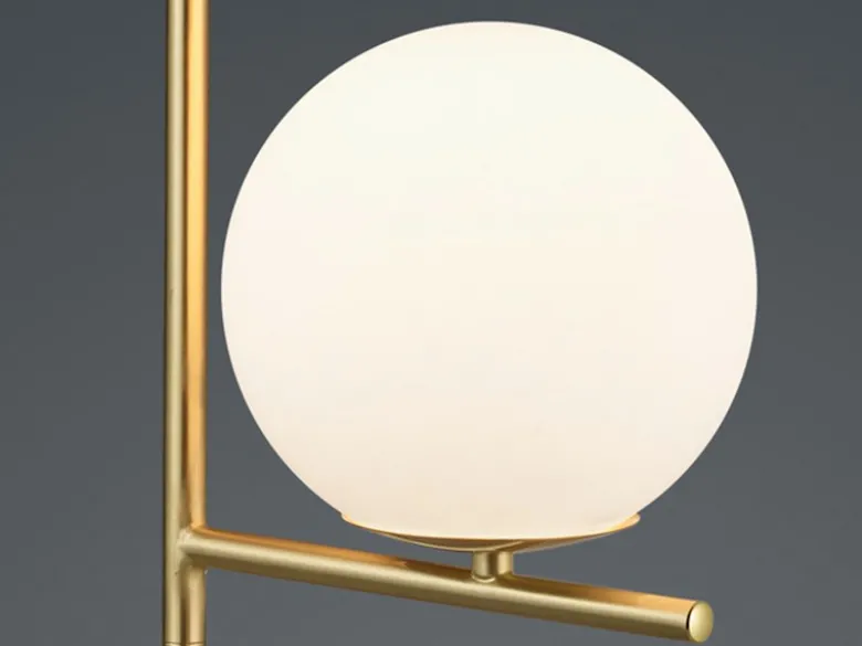 Große LED Tischleuchte in Messing mit Glaskugel Weiß, Höhe 52cm