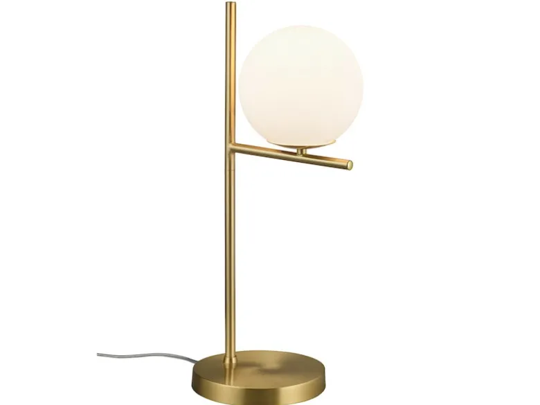 Große LED Tischleuchte in Messing mit Glaskugel Weiß, Höhe 52cm
