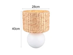 Große LED Tischleuchte Keramikfuß Weiß mit Seegras Lampenschirm, Höhe 40cm
