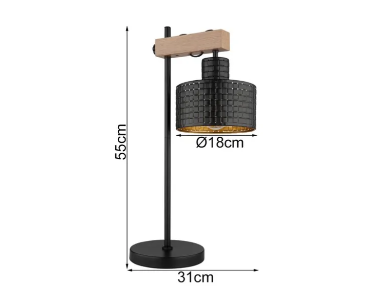 Große LED Tischleuchte Metall mit Stanzmuster Schwarz Gold, Höhe 55cm