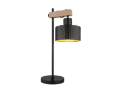 Große LED Tischleuchte Metall mit Stanzmuster Schwarz Gold, Höhe 55cm