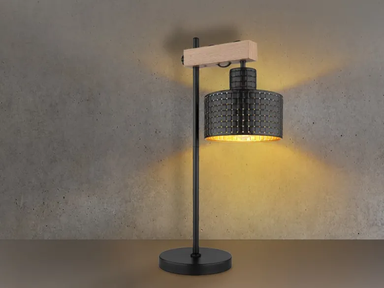 Große LED Tischleuchte Metall mit Stanzmuster Schwarz Gold, Höhe 55cm