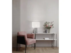 Große LED Tischleuchte Metall Silber Antik, Stoffschirm Weiß, Höhe 50cm