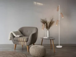Große LED Tischleuchte Metall Grau mit schwenkbarem Spot Coffeefarbig, Höhe 50cm