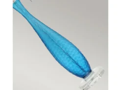 Große LED Tischleuchte mit blauem Glasfuß und Stoffschirm in Weiß, Höhe 85cm