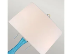 Große LED Tischleuchte mit blauem Glasfuß und Stoffschirm in Weiß, Höhe 85cm