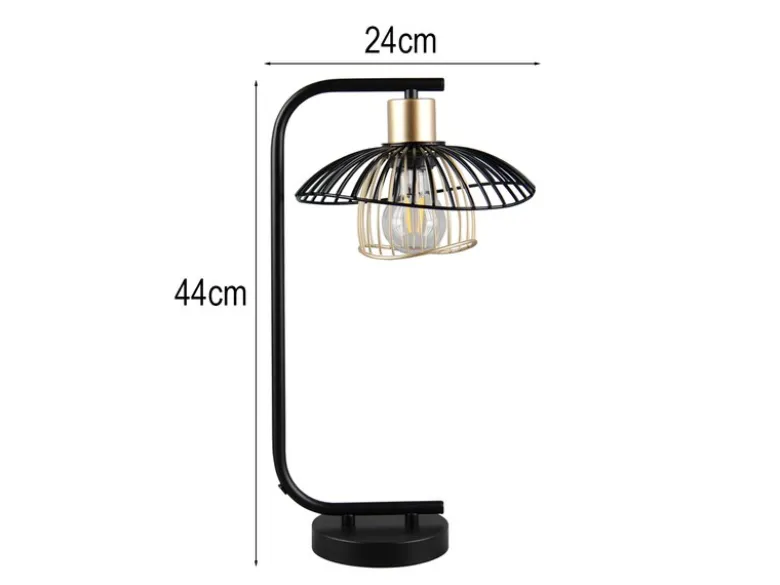 Große LED Tischleuchte mit Gitter Lampenschirm Schwarz Gold, Höhe 44cm
