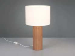 Große LED Tischleuchte mit Keramikfuß Mocca & Stoffschirm Beige, Höhe 51cm