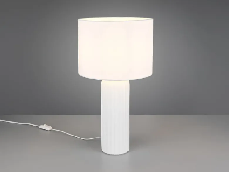 Große LED Tischleuchte mit Keramikfuß & Stoffschirm Weiß, Höhe 51cm