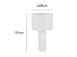 Große LED Tischleuchte mit Keramikfuß & Stoffschirm Weiß, Höhe 51cm