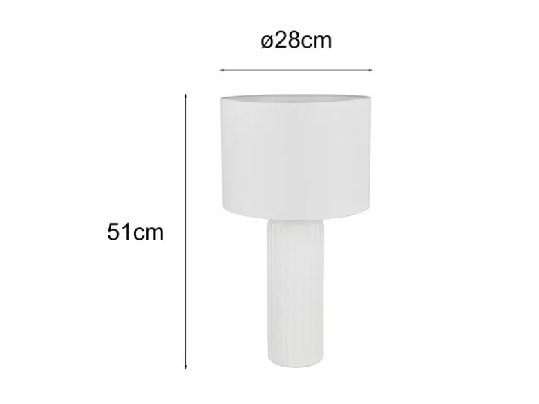 Große LED Tischleuchte mit Keramikfuß & Stoffschirm Weiß, Höhe 51cm