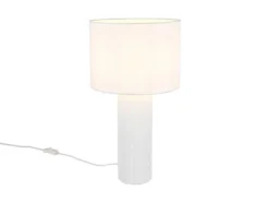 Große LED Tischleuchte mit Keramikfuß & Stoffschirm Weiß, Höhe 51cm