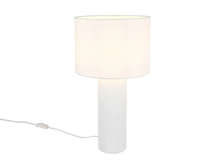 Große LED Tischleuchte mit Keramikfuß & Stoffschirm Weiß, Höhe 51cm